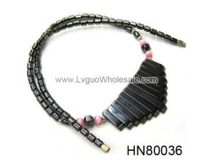 Assorted Colored Opal Beads Hematite Teeths Pendant Beads Stone Chain Choker Fashion Women Necklace